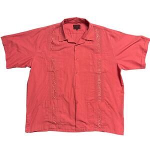 Maximos Yucatan Mexico Guayabera Short Sleeve Shirt 3XL Orange Tropical